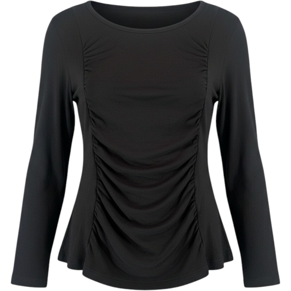 Thalia Sodi Ruched Front Top XL Minimalist Black 3/4 Sleeve Scoop Neck